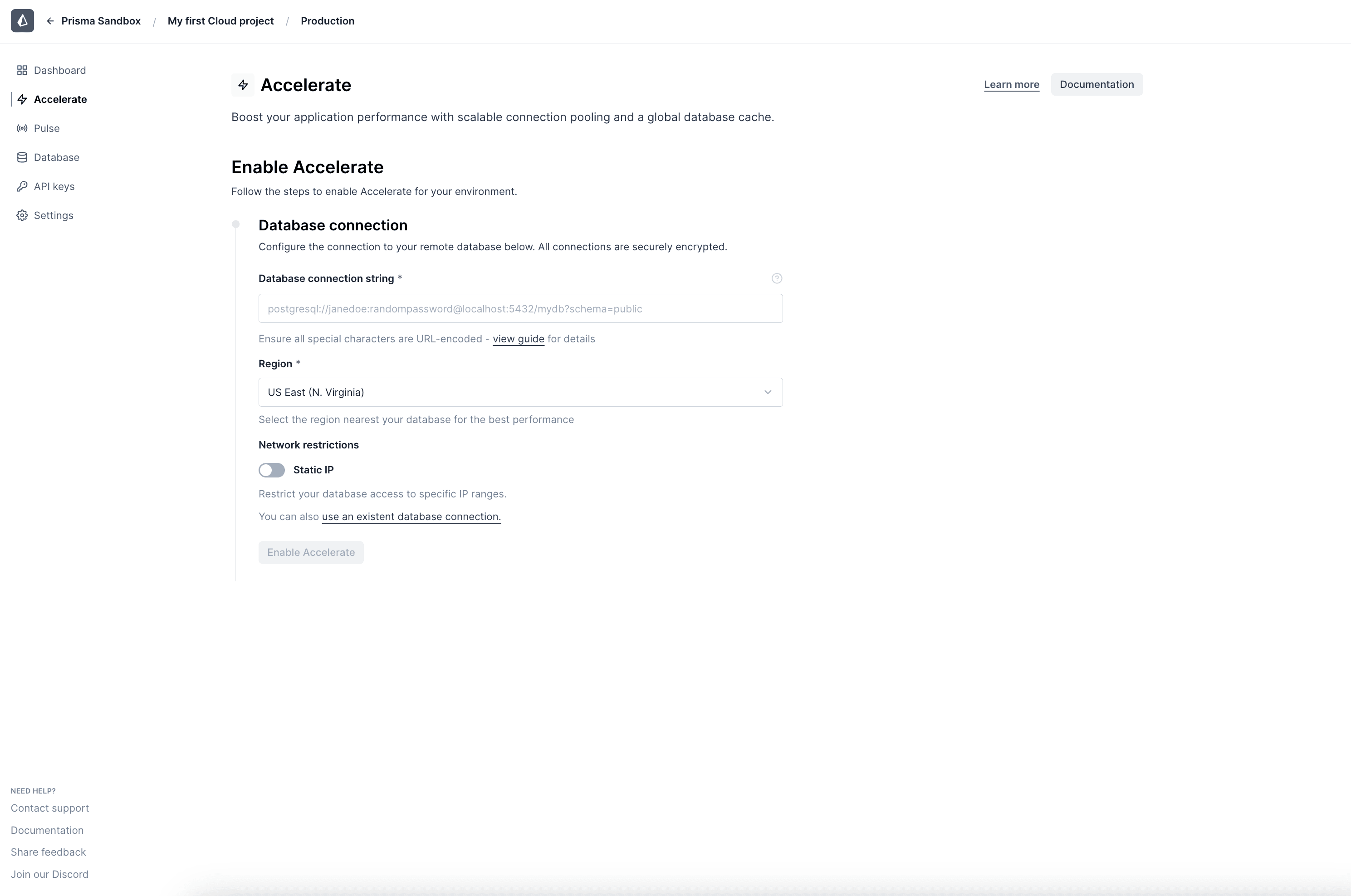 在啟用 Accelerate 時啟用靜態 IP