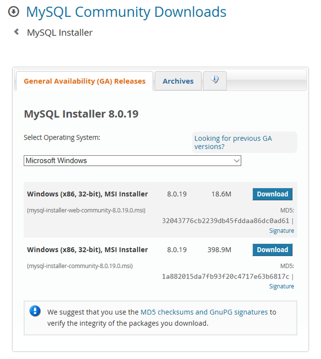 MySQL download windows installer MySQL download windows installer