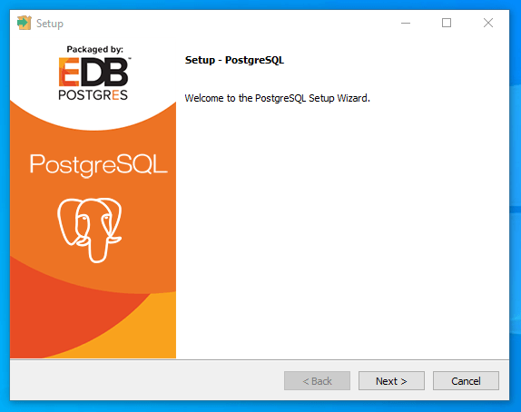 PostgreSQL installer greeting PostgreSQL installer greeting