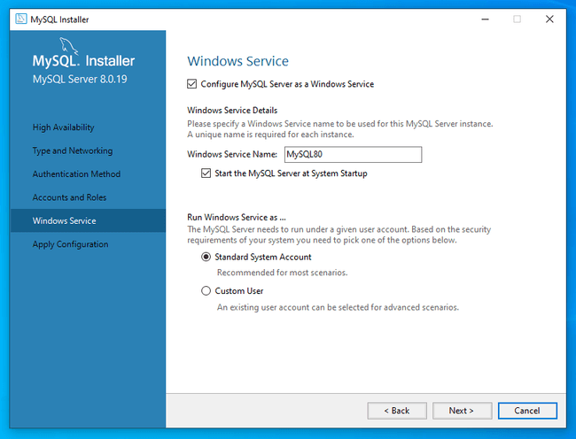 MySQL configure service MySQL configure service