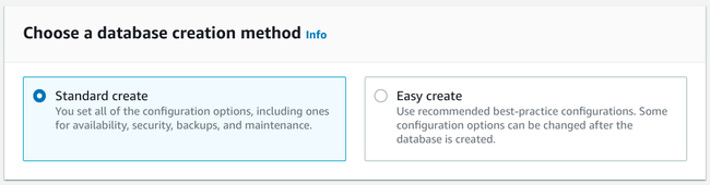 Choose standard create Choose standard create