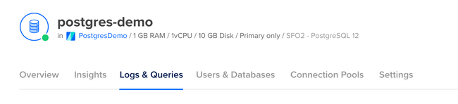 DigitalOcean Logs & Queries Menu Item DigitalOcean Logs & Queries Menu Item