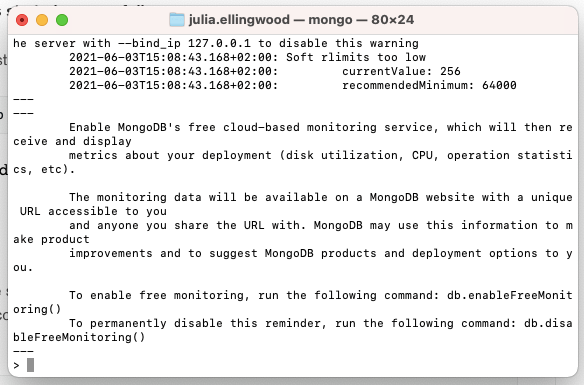 MongoDB shell connected MongoDB shell connected