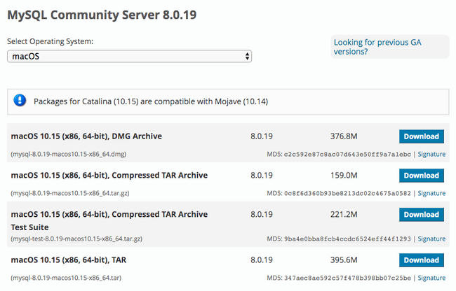 MySQL list of installers MySQL list of installers