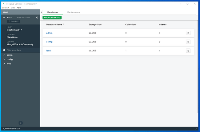 MongoDB compass running MongoDB compass running
