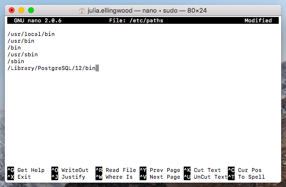 PostgreSQL edit paths file PostgreSQL edit paths file