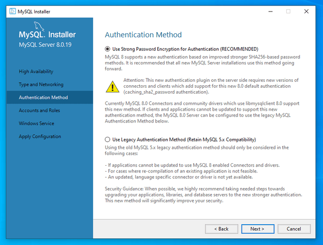 MySQL auth method MySQL auth method