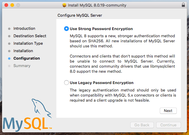 MySQL installer encryption type MySQL installer encryption type