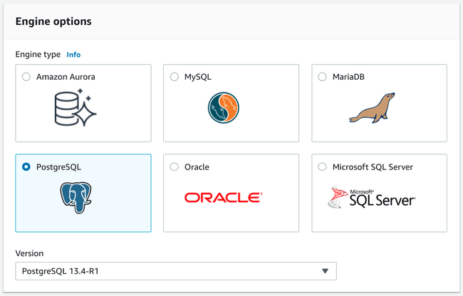 Choose PostgreSQL engine Choose PostgreSQL engine