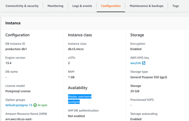 Master username Master username